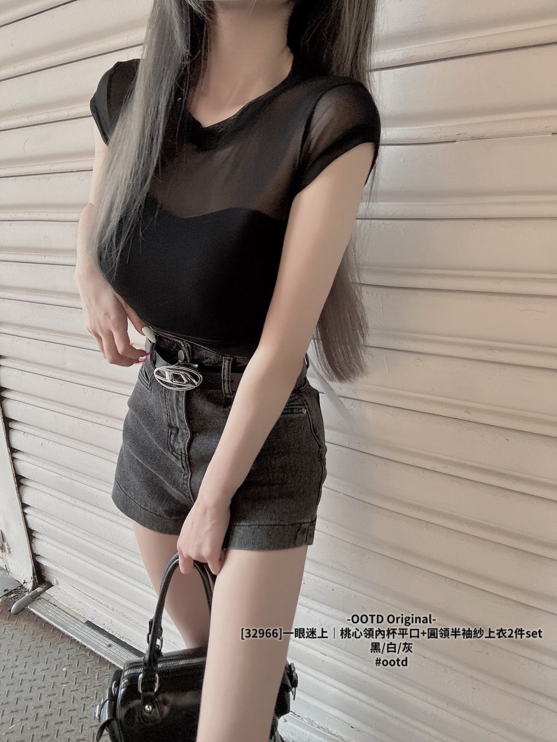 [32966]一眼迷上｜桃心領內杯平口+圓領半袖紗上衣2件set (6)