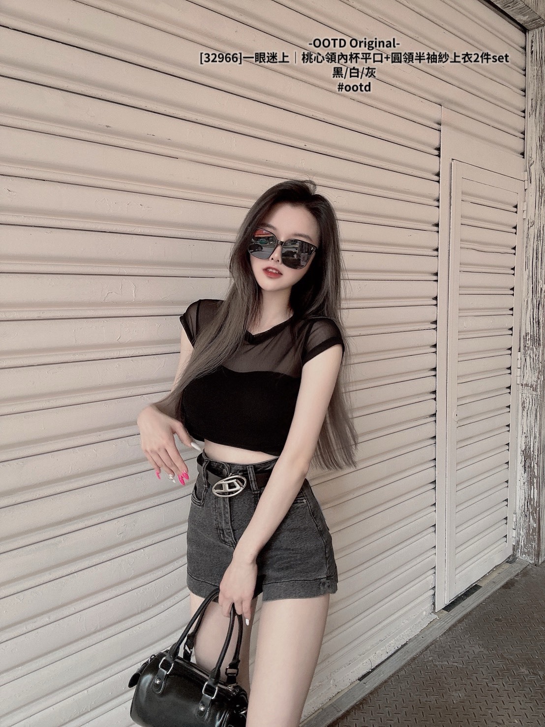 [32966]一眼迷上｜桃心領內杯平口+圓領半袖紗上衣2件set (5)