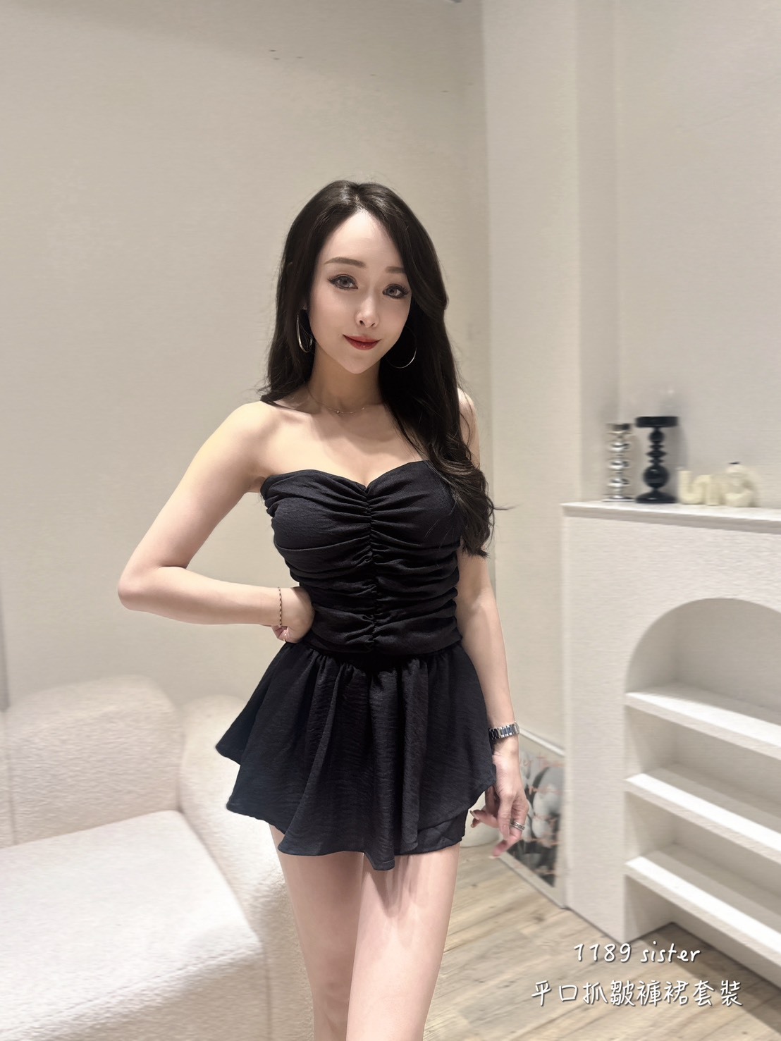 1189平口抓皺褲裙套裝 (4)