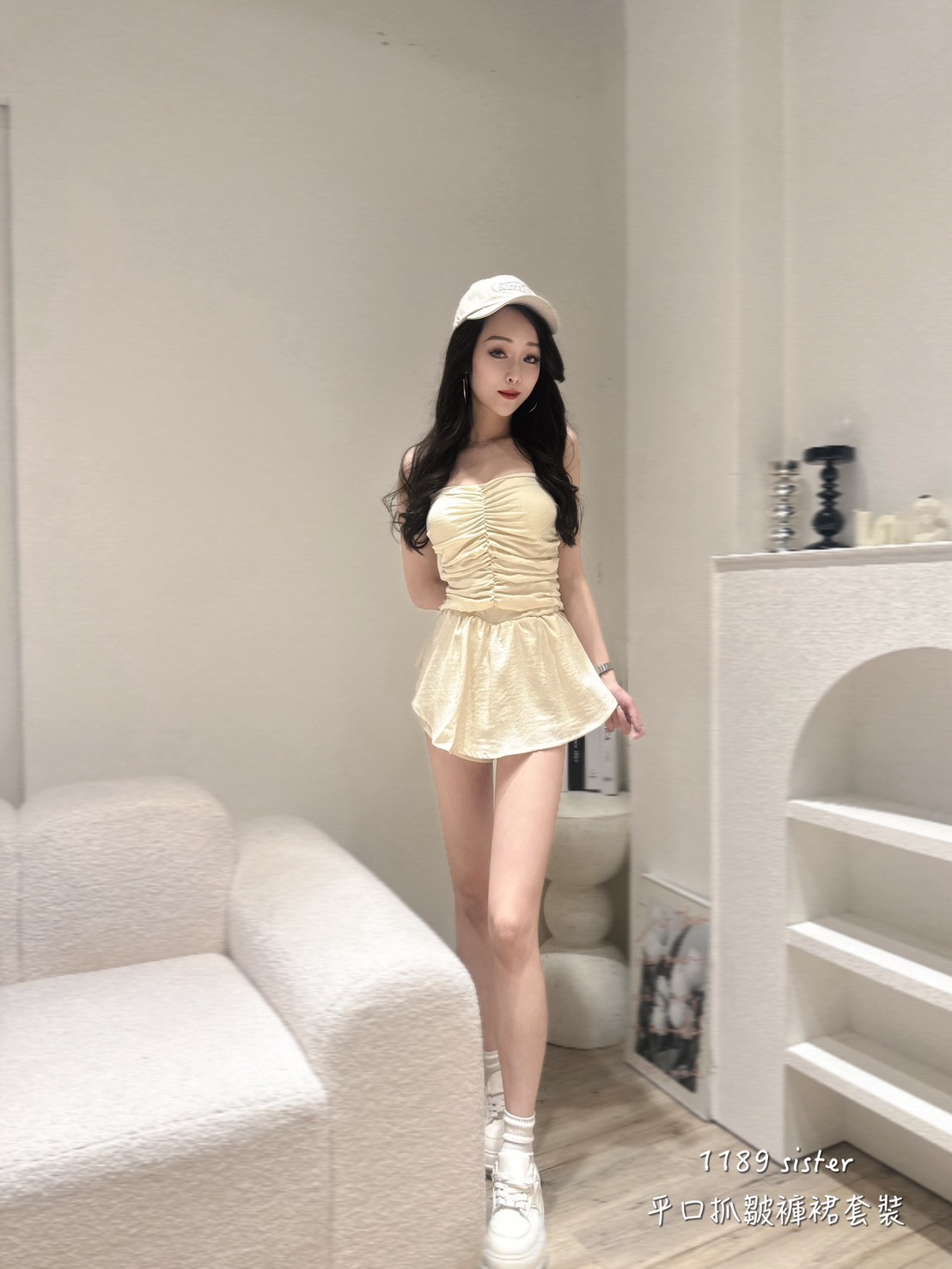 1189平口抓皺褲裙套裝