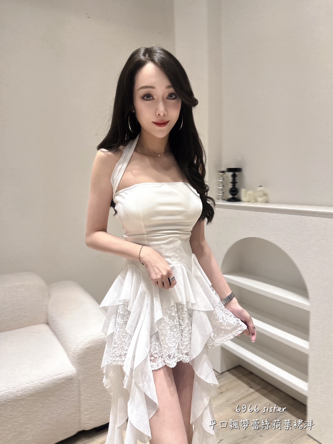 6966平口飄帶蕾絲荷葉洋