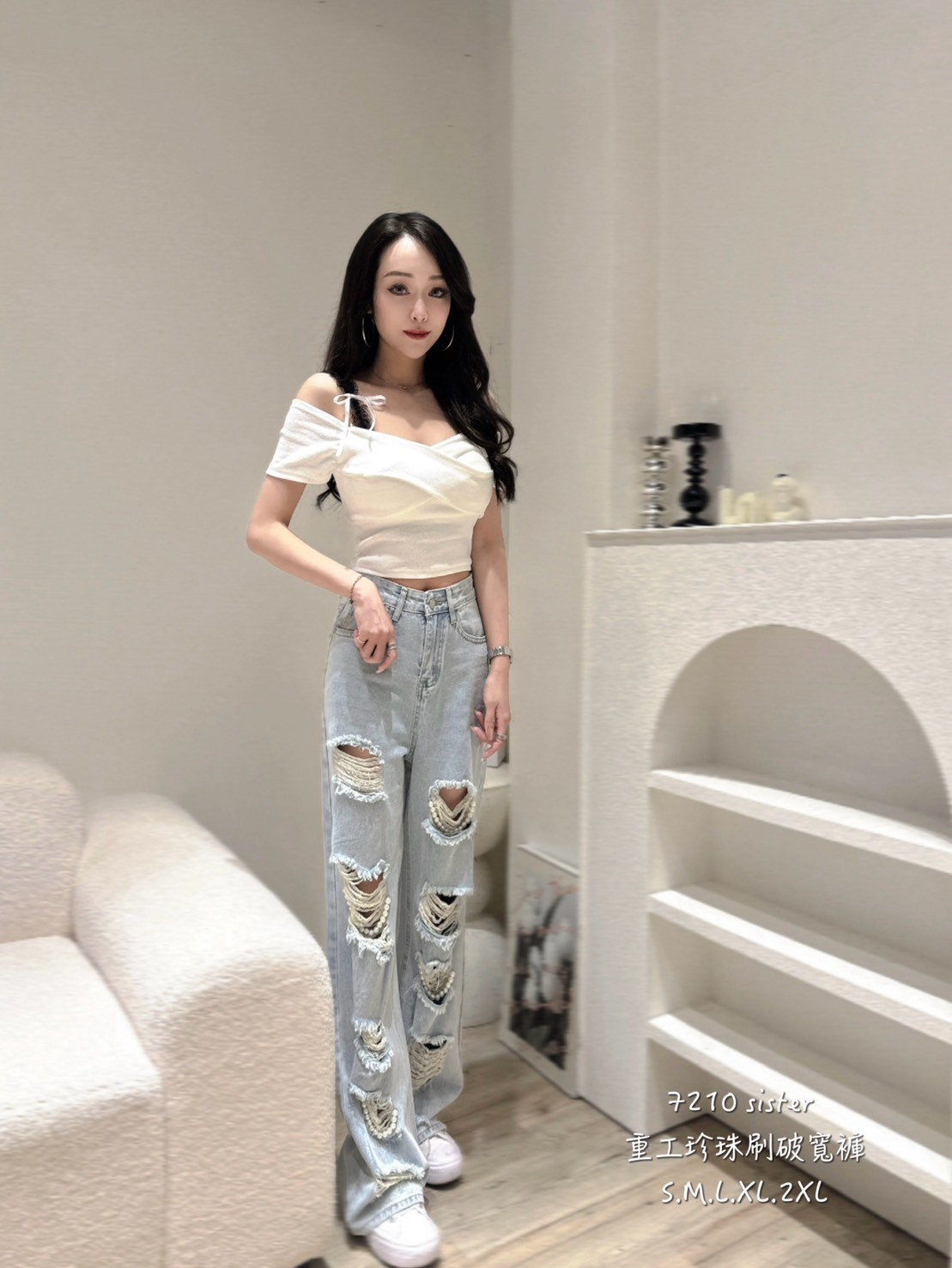 7210重工珍珠刷破寬褲 (2)