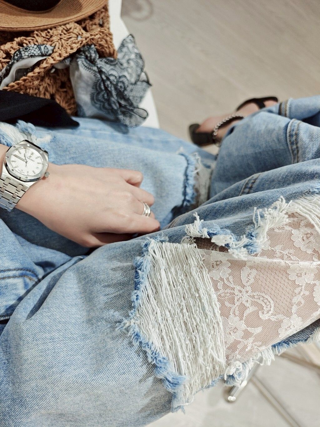 ｜20250526｜🔍下半身系列#61561拼接蕾絲牛仔寬褲 (4)