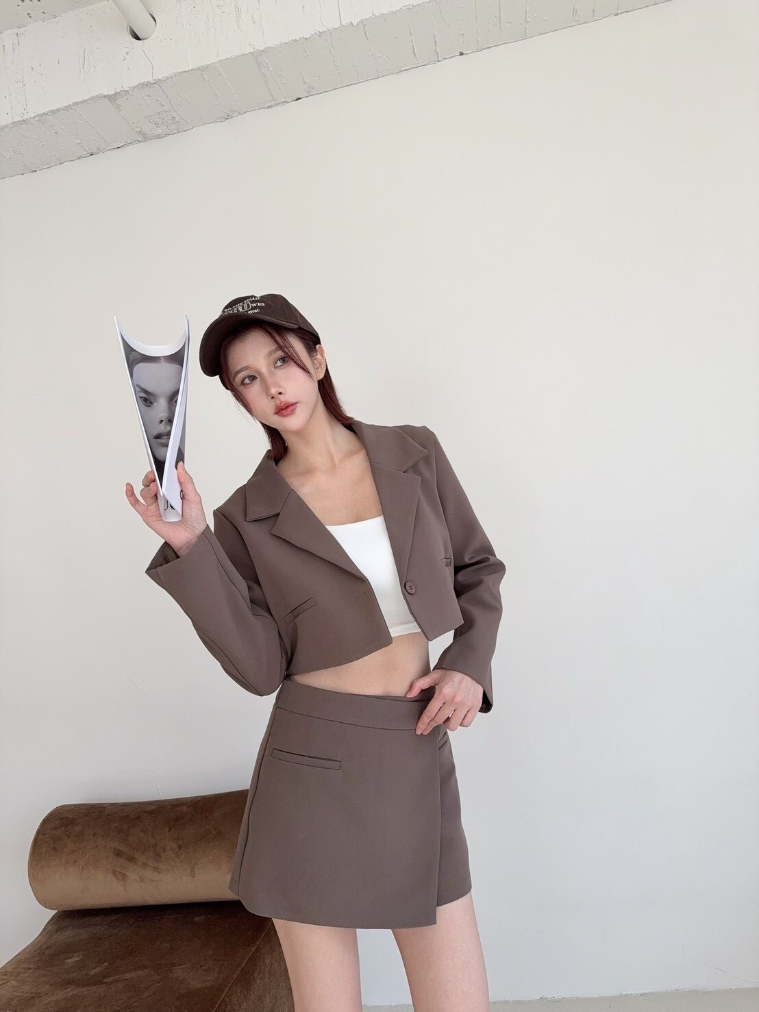 7531 訂製款-高質感西裝不規則褲裙+短版外SET