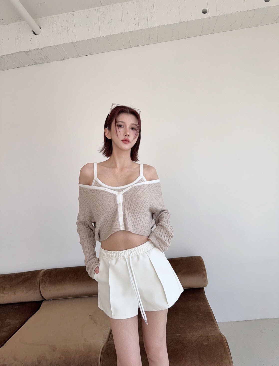 6532-1 訂製款-巨實穿爆款皮革車線抽繩短褲 (2)