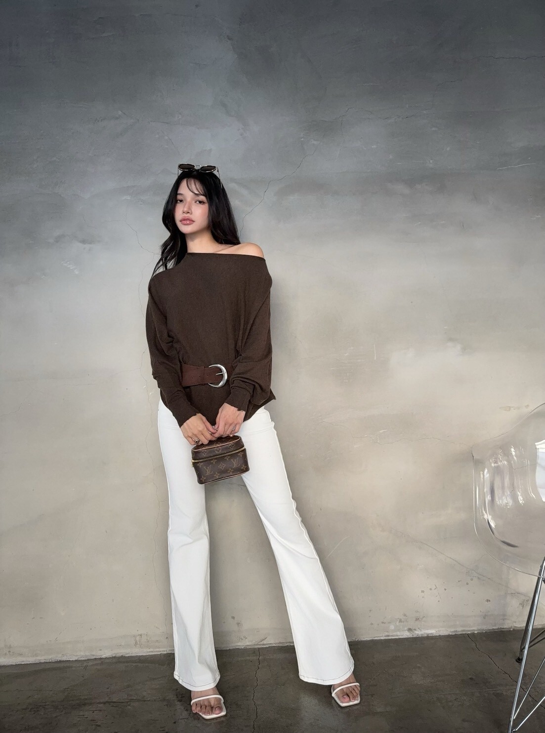 8855 鬆弛感蝙蝠袖針織上衣+皮帶 (4)