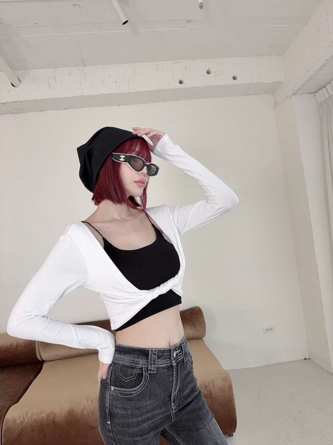 3022 訂製款-撞色扭結造型外衣+細肩背心兩件套