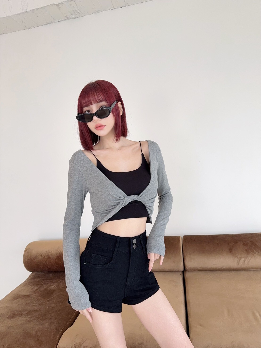 3022 訂製款-撞色扭結造型外衣+細肩背心兩件套 (4)