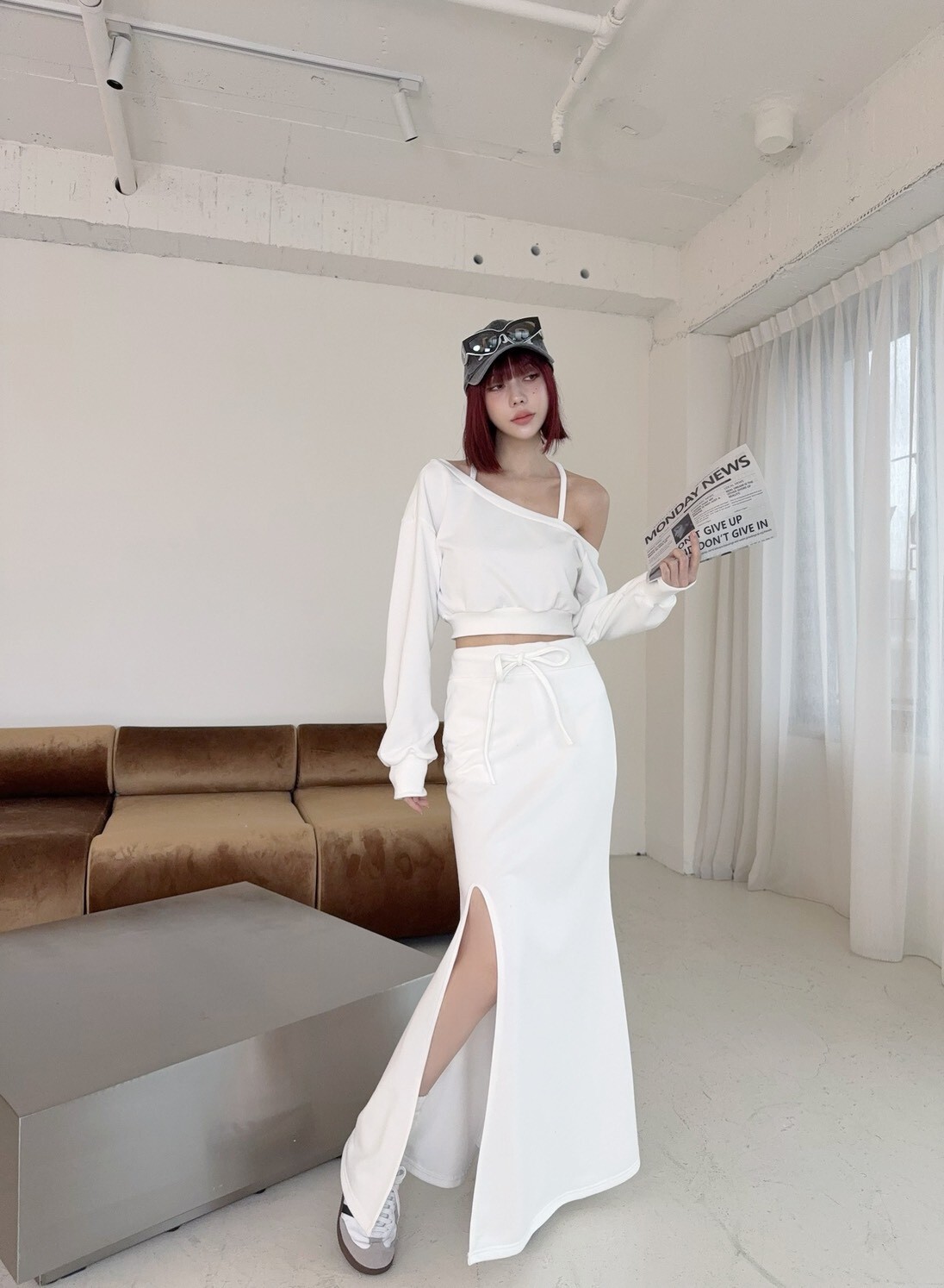 673 訂製款-斜肩綁脖上衣+抽繩開衩長裙SET (5)