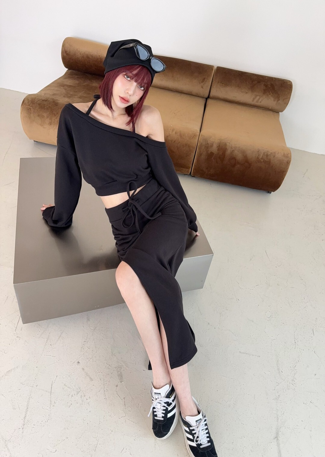 673 訂製款-斜肩綁脖上衣+抽繩開衩長裙SET (8)