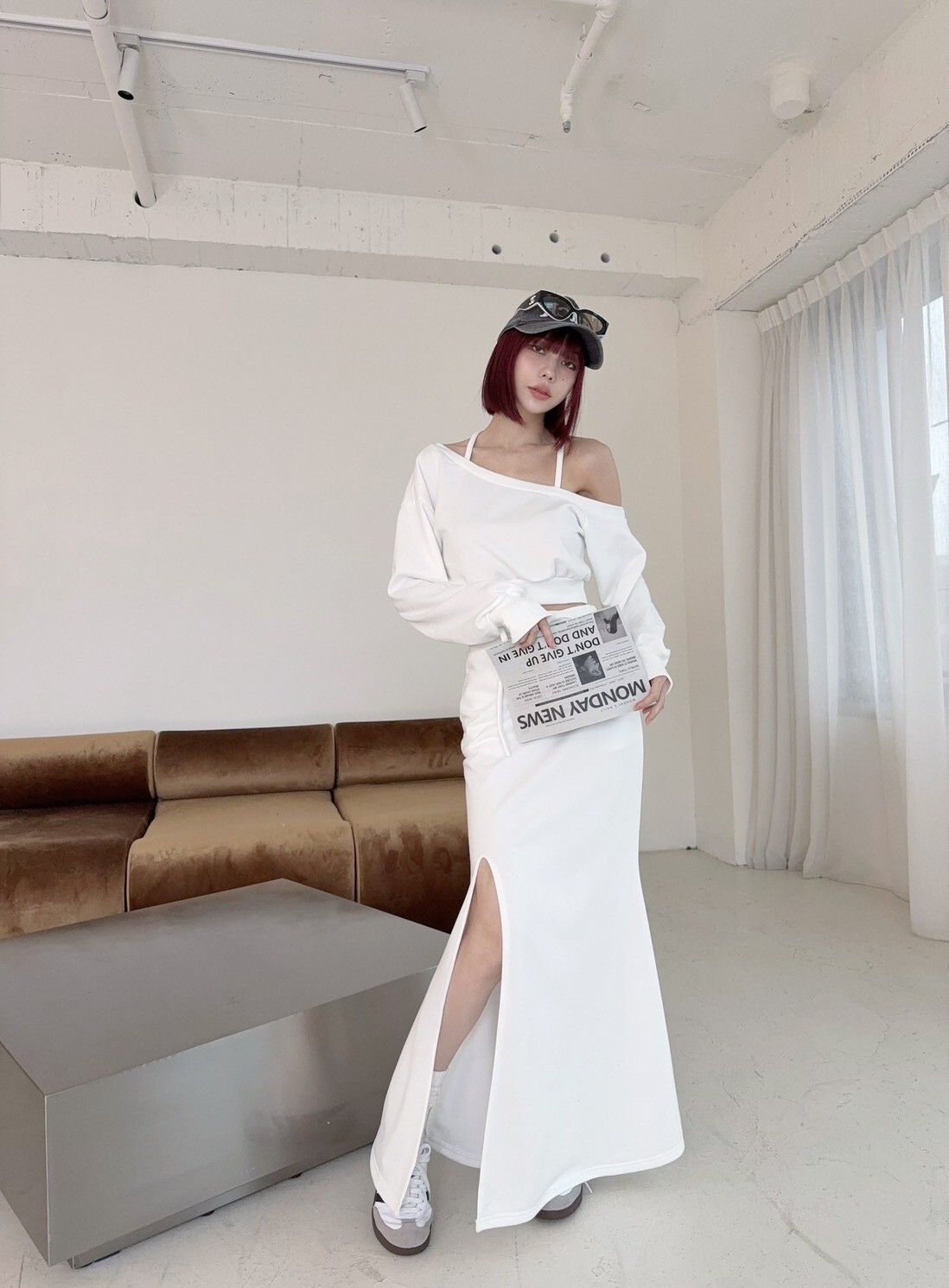 673 訂製款-斜肩綁脖上衣+抽繩開衩長裙SET (4)