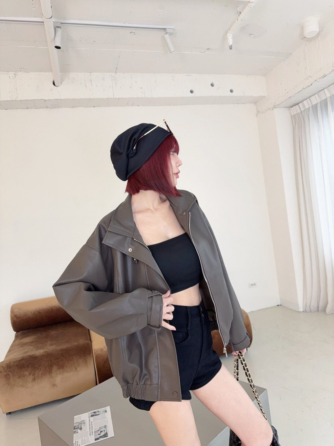 1912-2 高質感皮革縮腰長版外 (9)