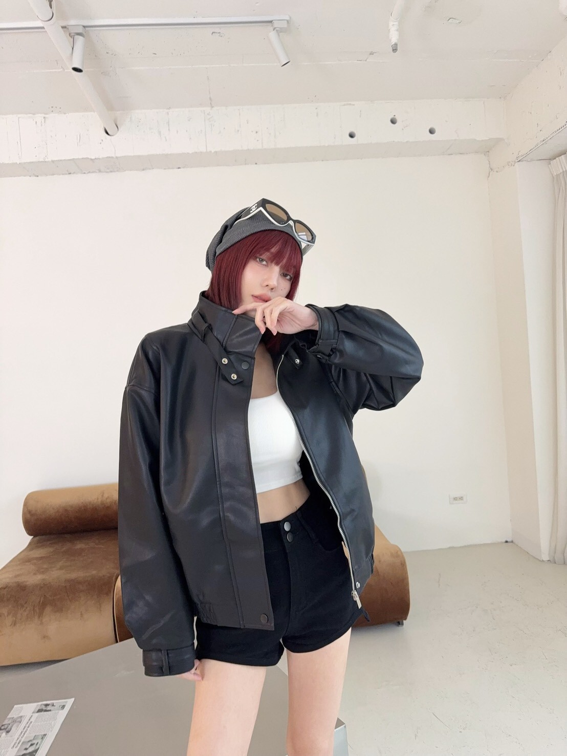 1912-2 高質感皮革縮腰長版外