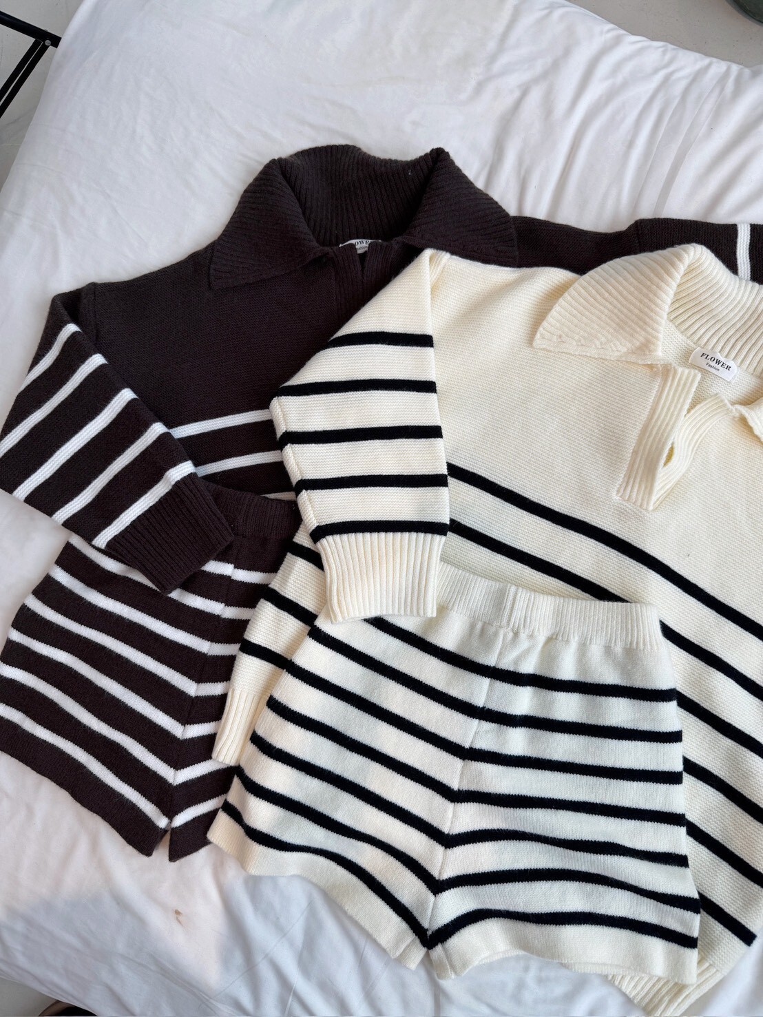1865 韓系慵懶翻領針織條紋SET (10)