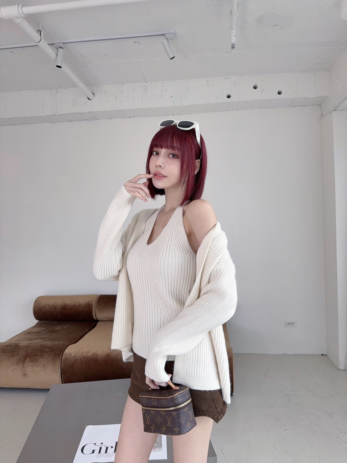 9108 韓系V領綁脖針織背心+外衣 (2)