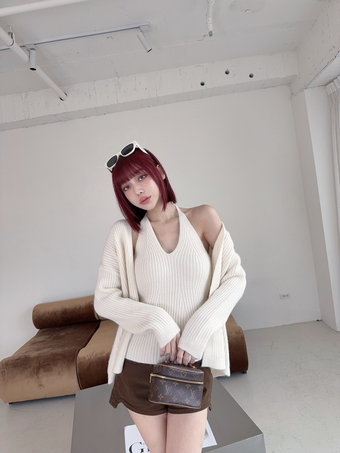 9108 韓系V領綁脖針織背心+外衣