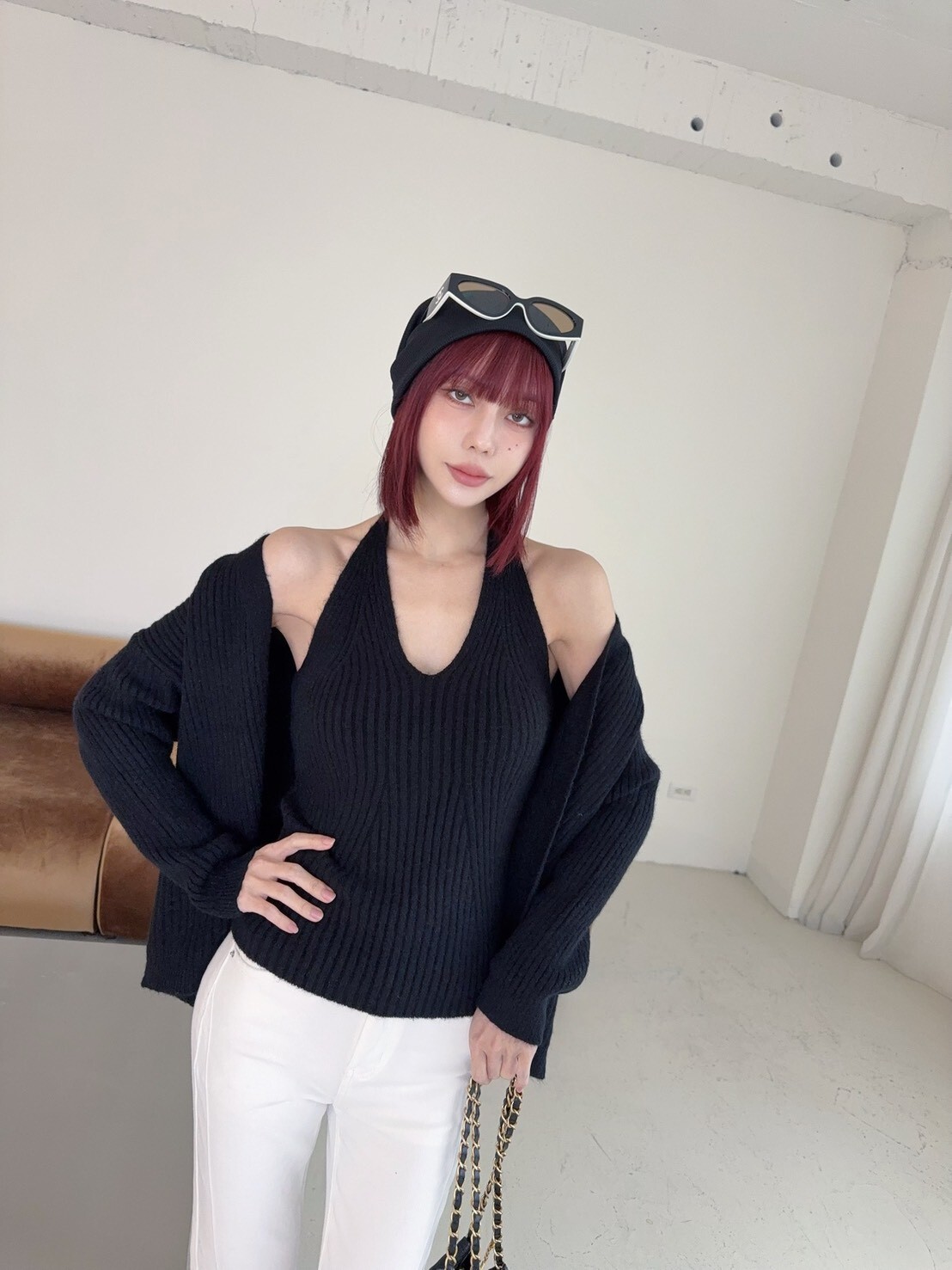 9108 韓系V領綁脖針織背心+外衣 (6)