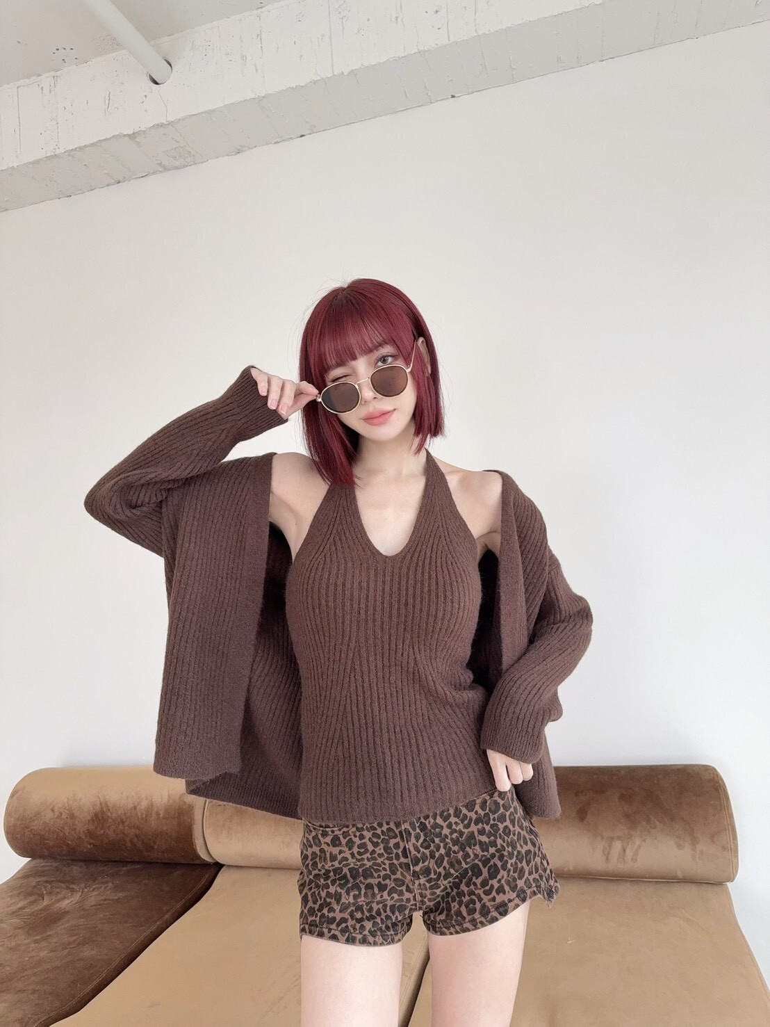 9108 韓系V領綁脖針織背心+外衣 (7)