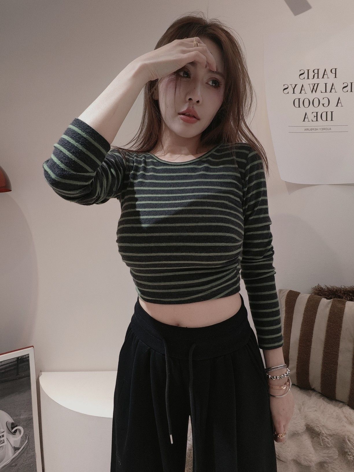 5977雙腰抓皺條紋踢 (4)