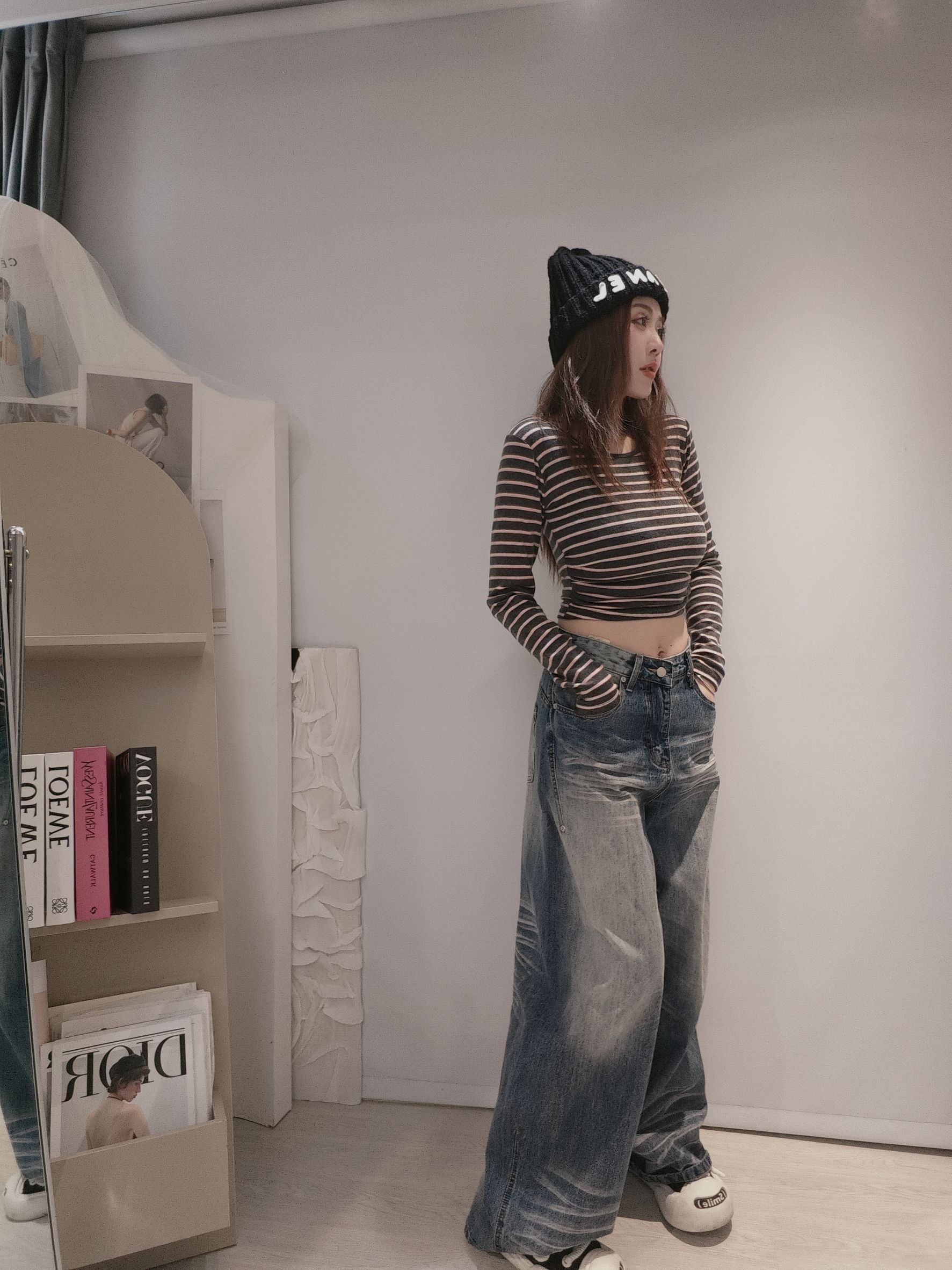 5977雙腰抓皺條紋踢 (2)