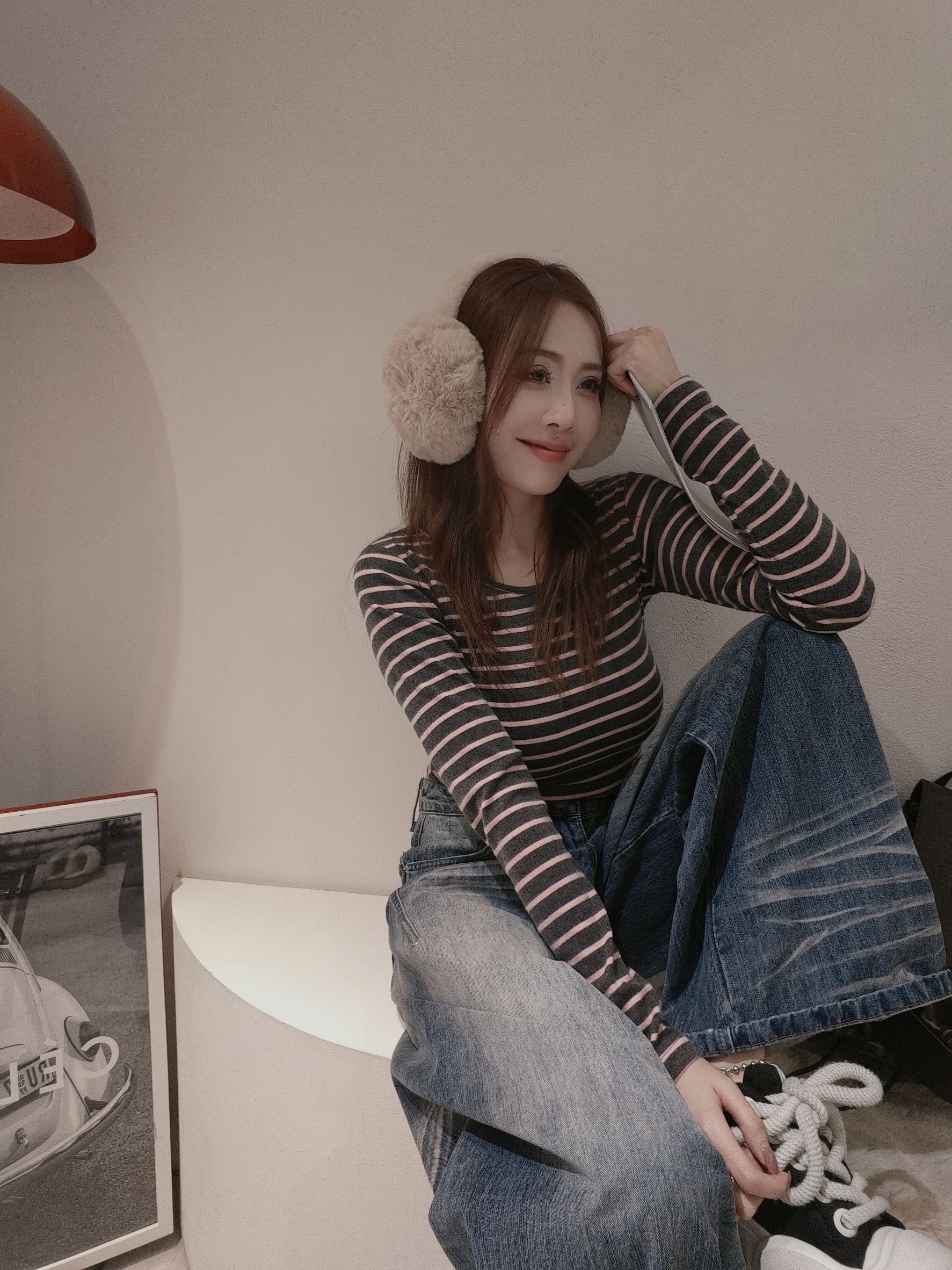 5977雙腰抓皺條紋踢