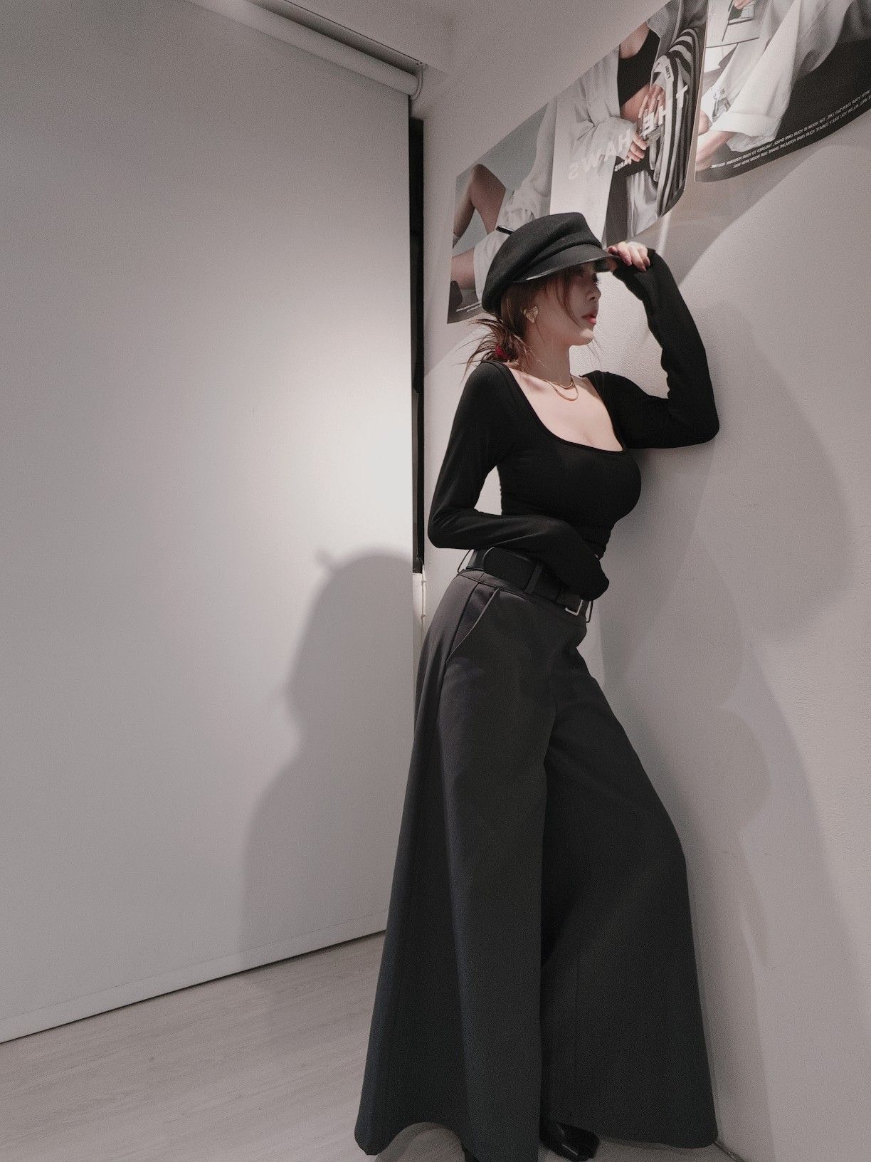 019厚呢西料寬褲