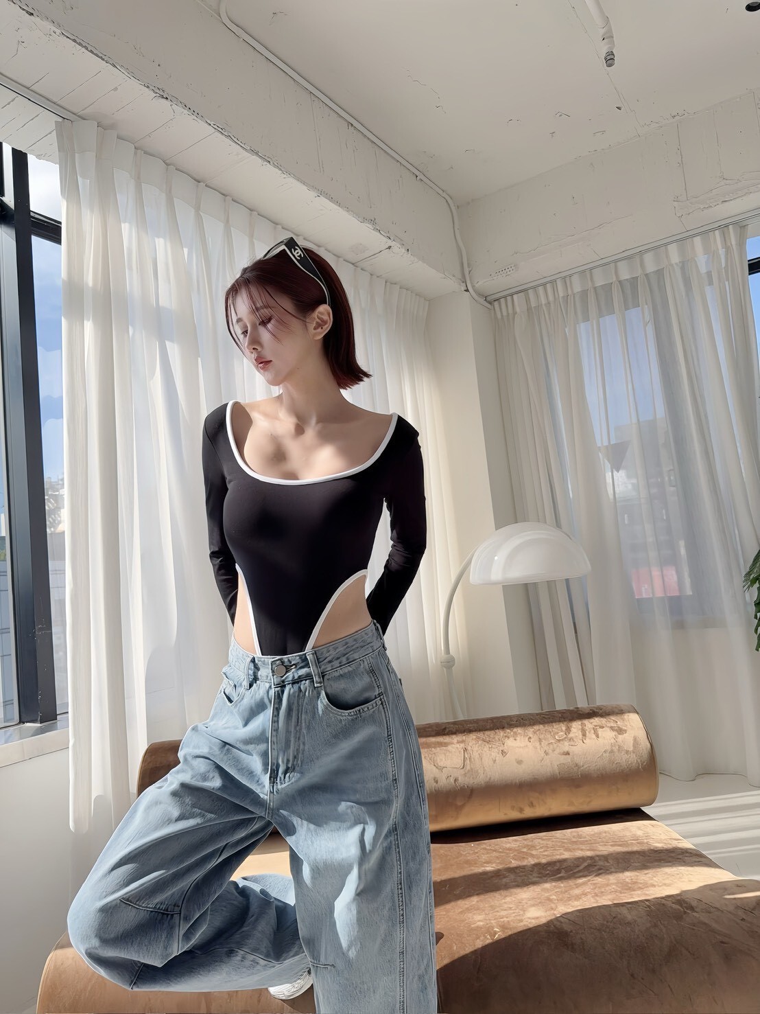 3033訂製款-歐美性感滾邊胸墊連體衣