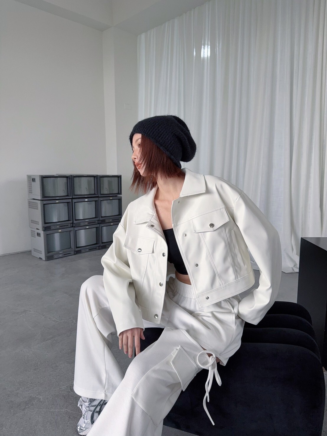 7567訂製款-高質感假口袋車線皮革外套