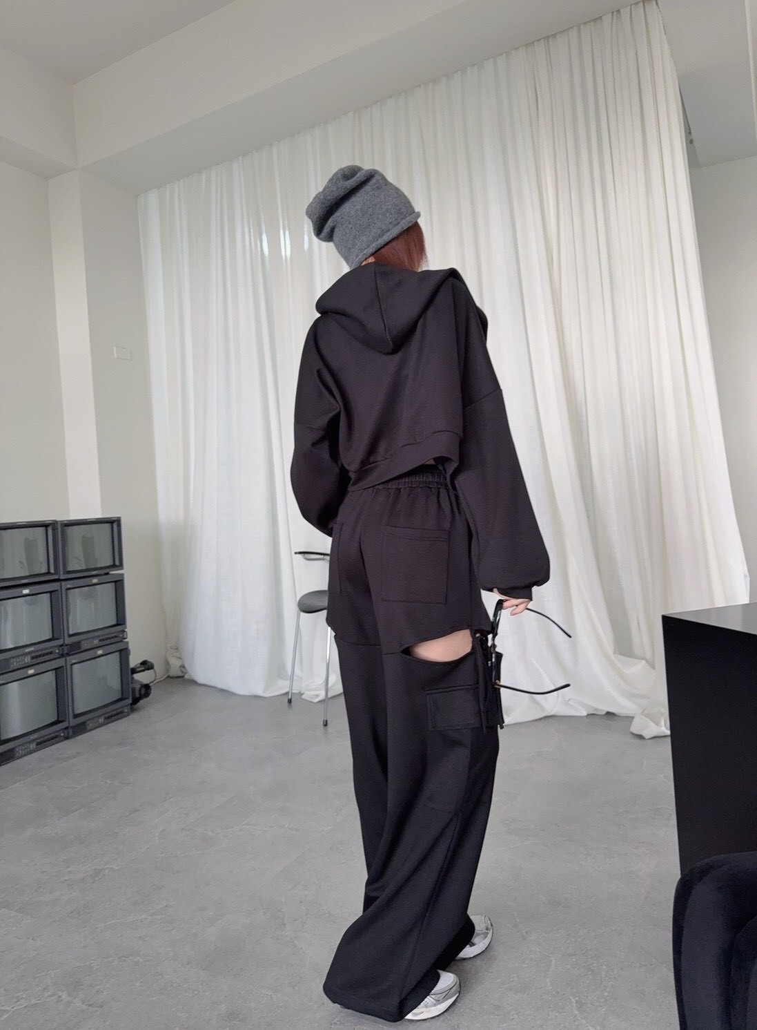 7560訂製款-太空棉造型側綁繩工裝寬褲SET (8)