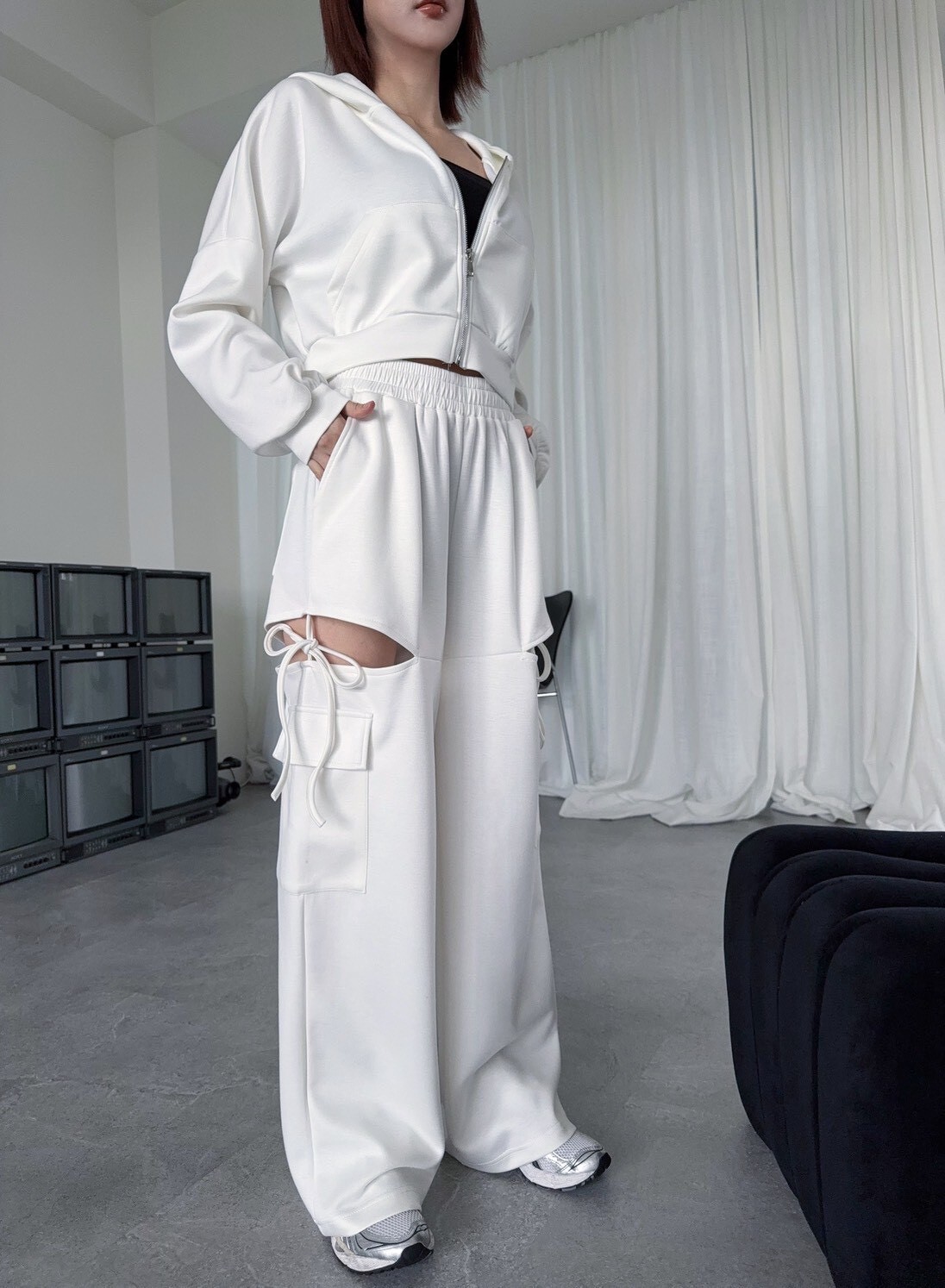 7560訂製款-太空棉造型側綁繩工裝寬褲SET (3)