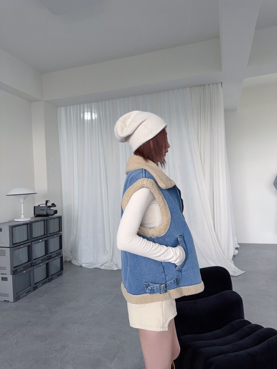 6079挺版厚磅羊羔毛拼接牛仔馬甲背心 (5)