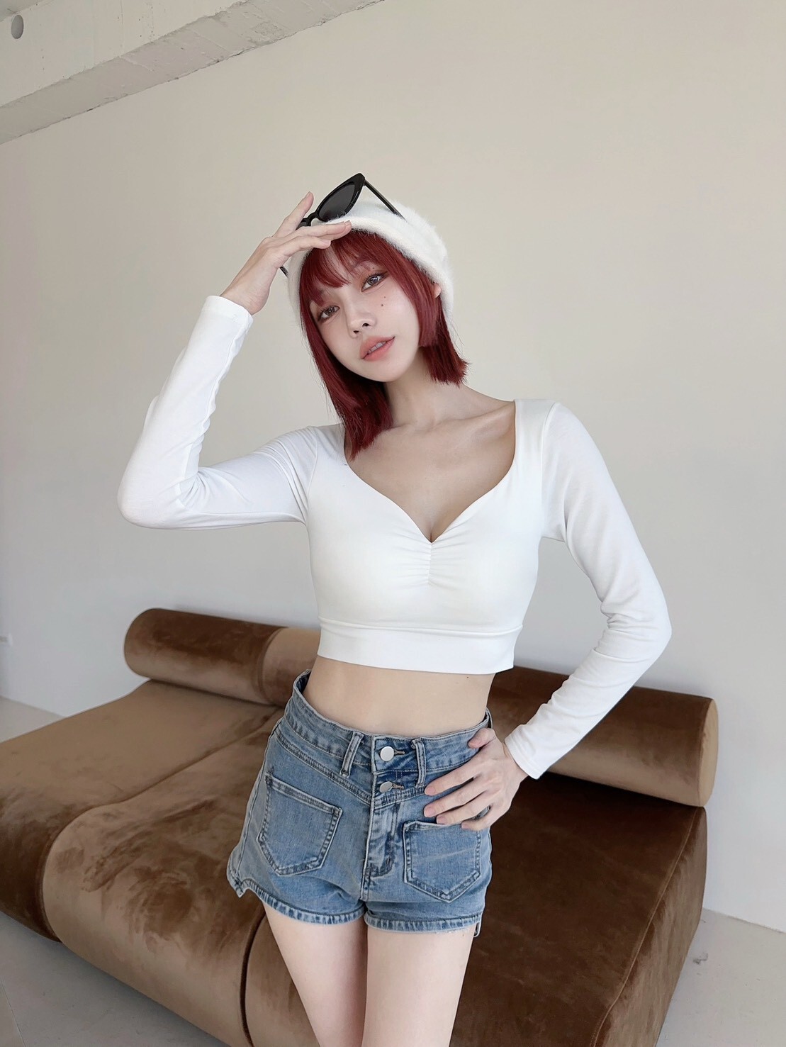 9690𝓛𝓪𝓭𝔂𝓰𝓸訂製款-性感v領抓皺胸墊發熱上衣 (4)