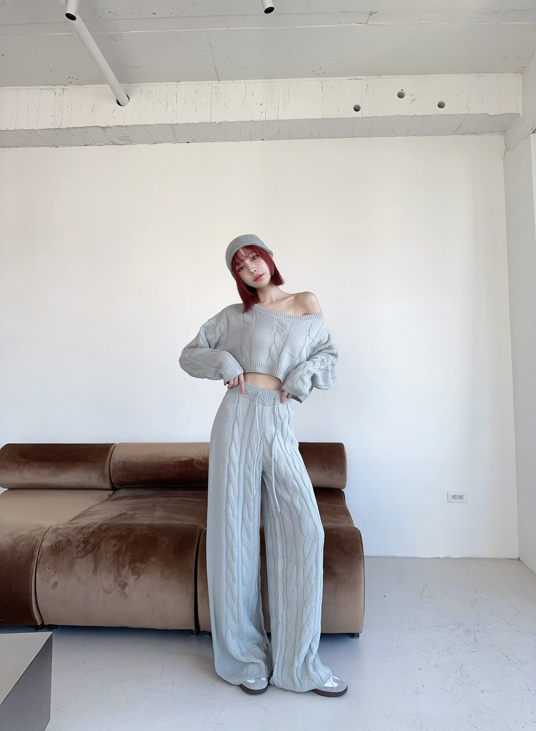 9957𝓛𝓪𝓭𝔂𝓰𝓸訂製款-松弛感麻花針織抽繩落地長褲SET (2)