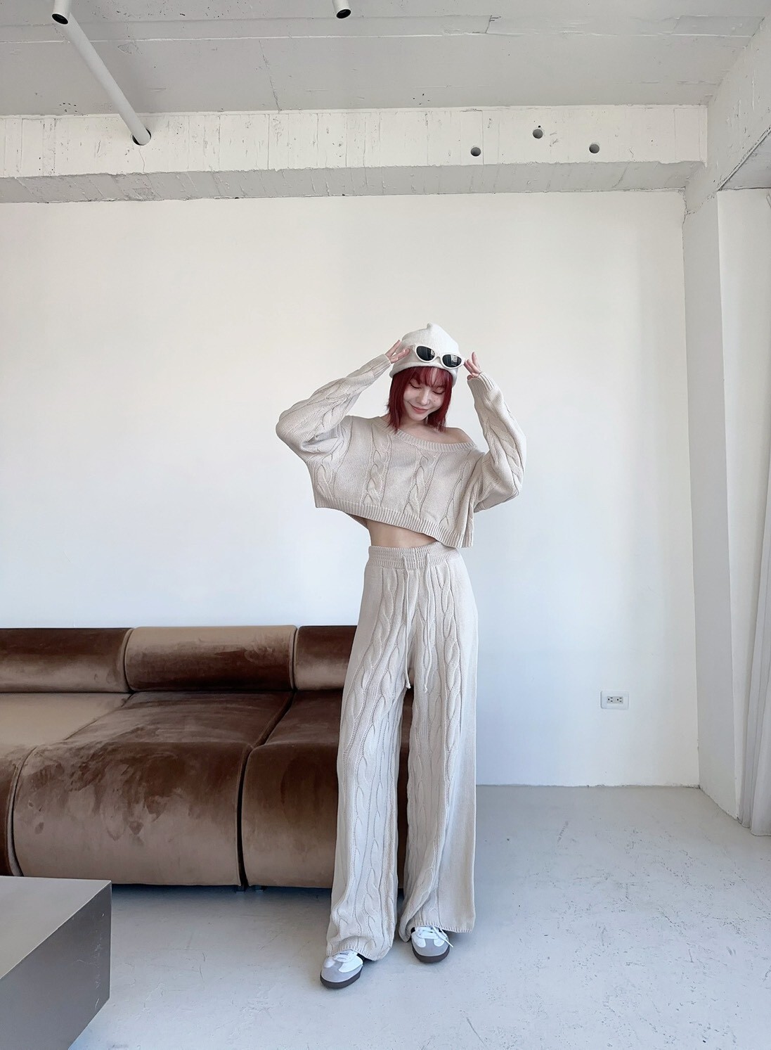 9957𝓛𝓪𝓭𝔂𝓰𝓸訂製款-松弛感麻花針織抽繩落地長褲SET (5)