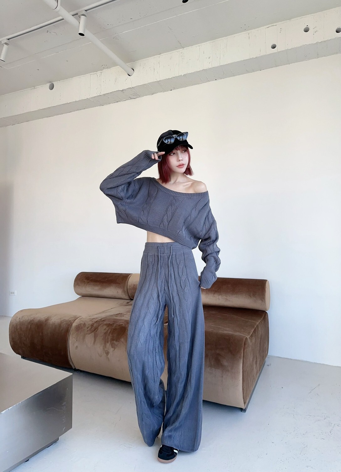 9957𝓛𝓪𝓭𝔂𝓰𝓸訂製款-松弛感麻花針織抽繩落地長褲SET (8)