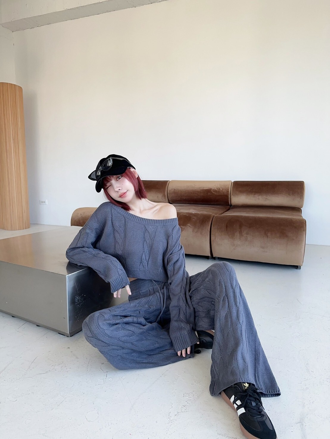 9957𝓛𝓪𝓭𝔂𝓰𝓸訂製款-松弛感麻花針織抽繩落地長褲SET (4)