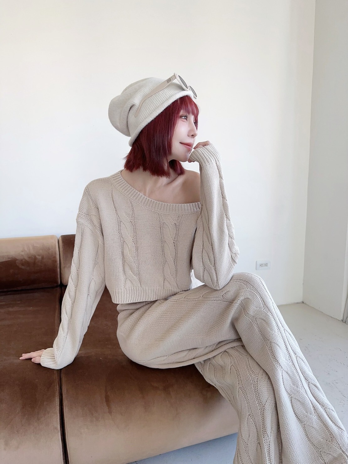 9957𝓛𝓪𝓭𝔂𝓰𝓸訂製款-松弛感麻花針織抽繩落地長褲SET (7)