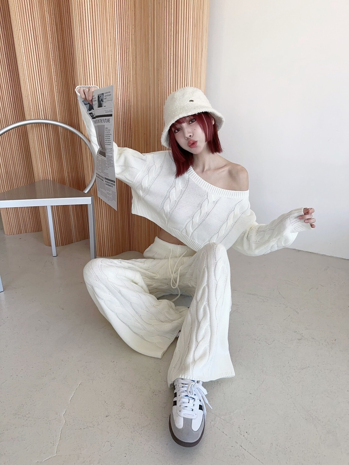 9957𝓛𝓪𝓭𝔂𝓰𝓸訂製款-松弛感麻花針織抽繩落地長褲SET (9)