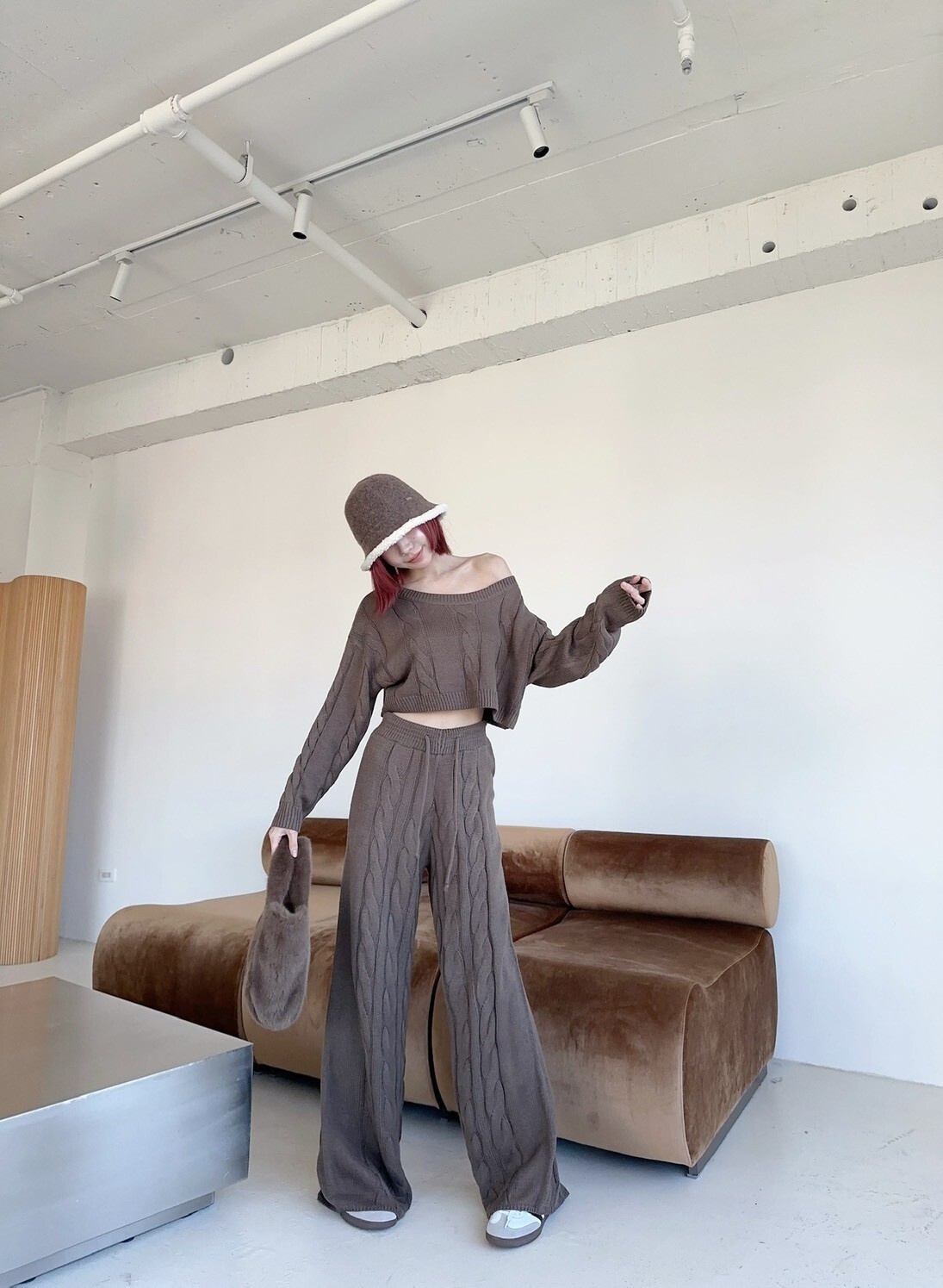 9957𝓛𝓪𝓭𝔂𝓰𝓸訂製款-松弛感麻花針織抽繩落地長褲SET (10)