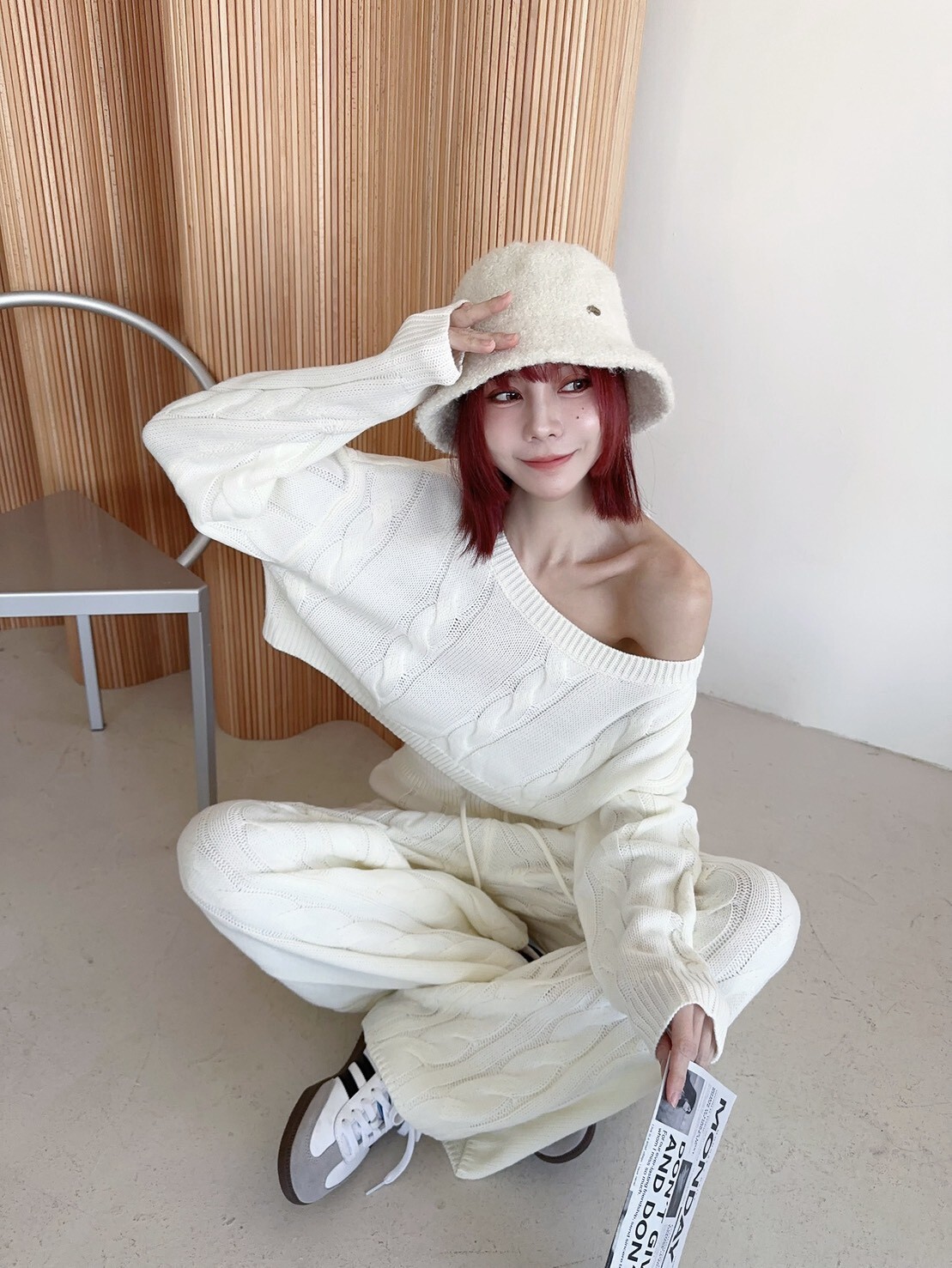 9957𝓛𝓪𝓭𝔂𝓰𝓸訂製款-松弛感麻花針織抽繩落地長褲SET (13)