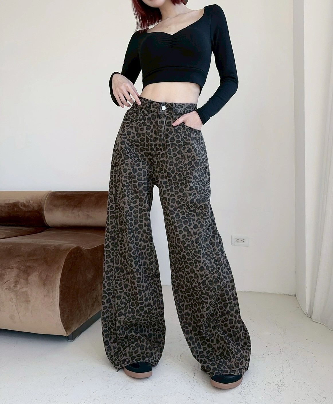 707𝓛𝓪𝓭𝔂𝓰𝓸炸街豹紋牛仔落地寬褲 (5)