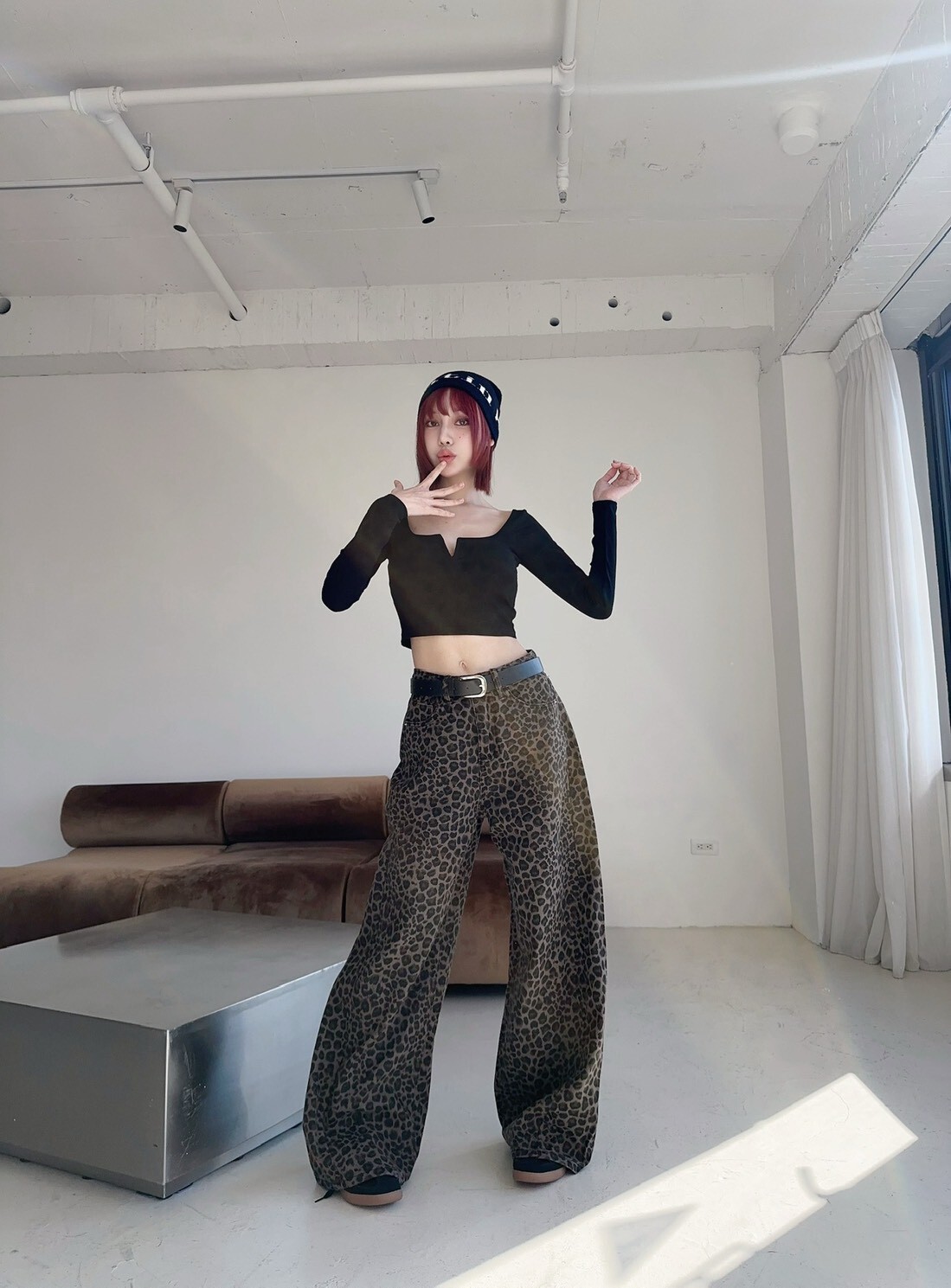 707𝓛𝓪𝓭𝔂𝓰𝓸炸街豹紋牛仔落地寬褲 (4)