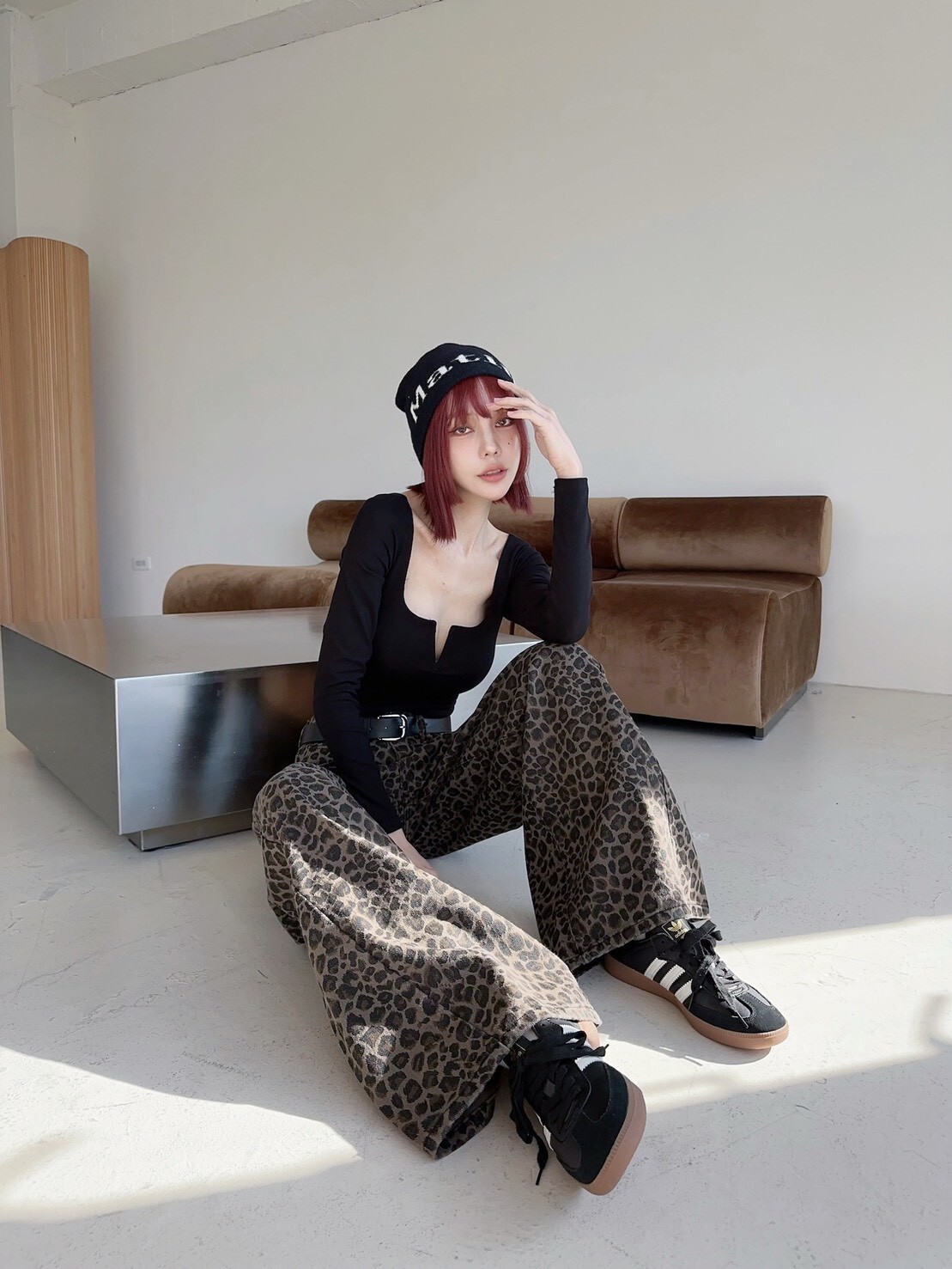 707𝓛𝓪𝓭𝔂𝓰𝓸炸街豹紋牛仔落地寬褲 (3)