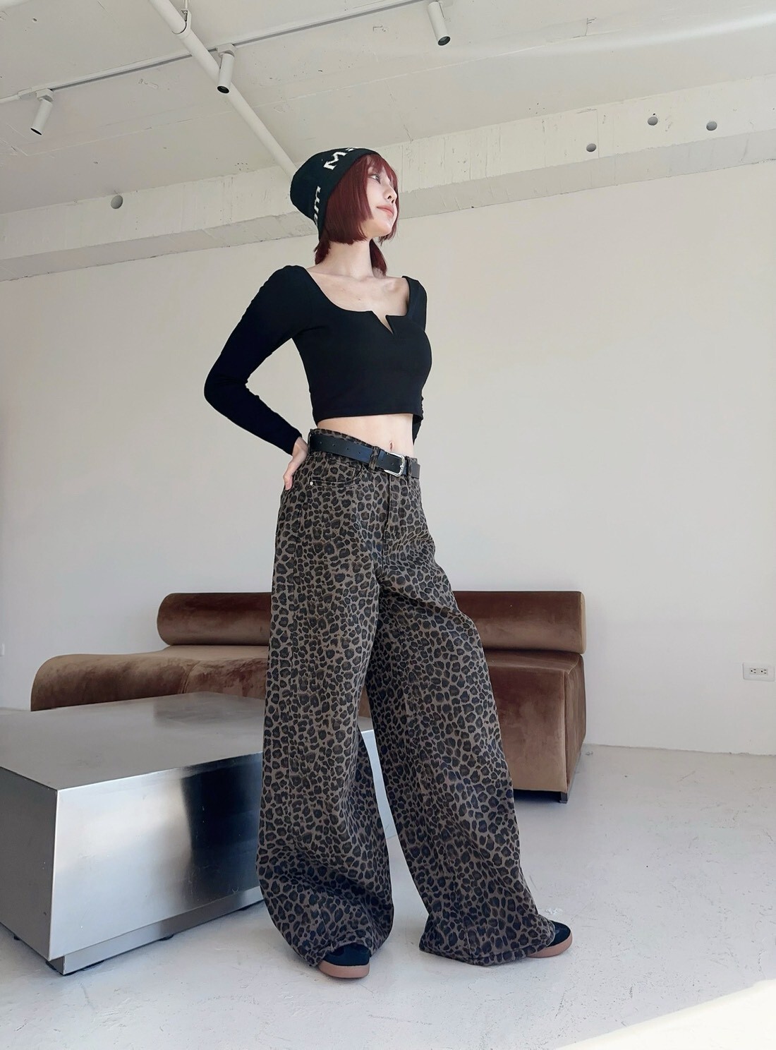 707𝓛𝓪𝓭𝔂𝓰𝓸炸街豹紋牛仔落地寬褲 (2)