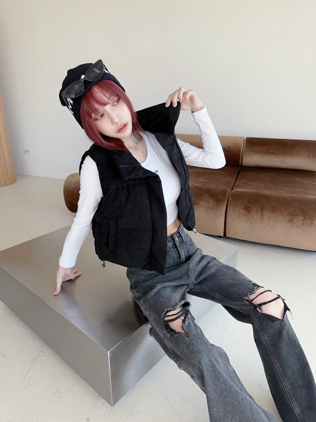 811𝓛𝓪𝓭𝔂𝓰𝓸巨實搭燈芯絨短版背心 (3)