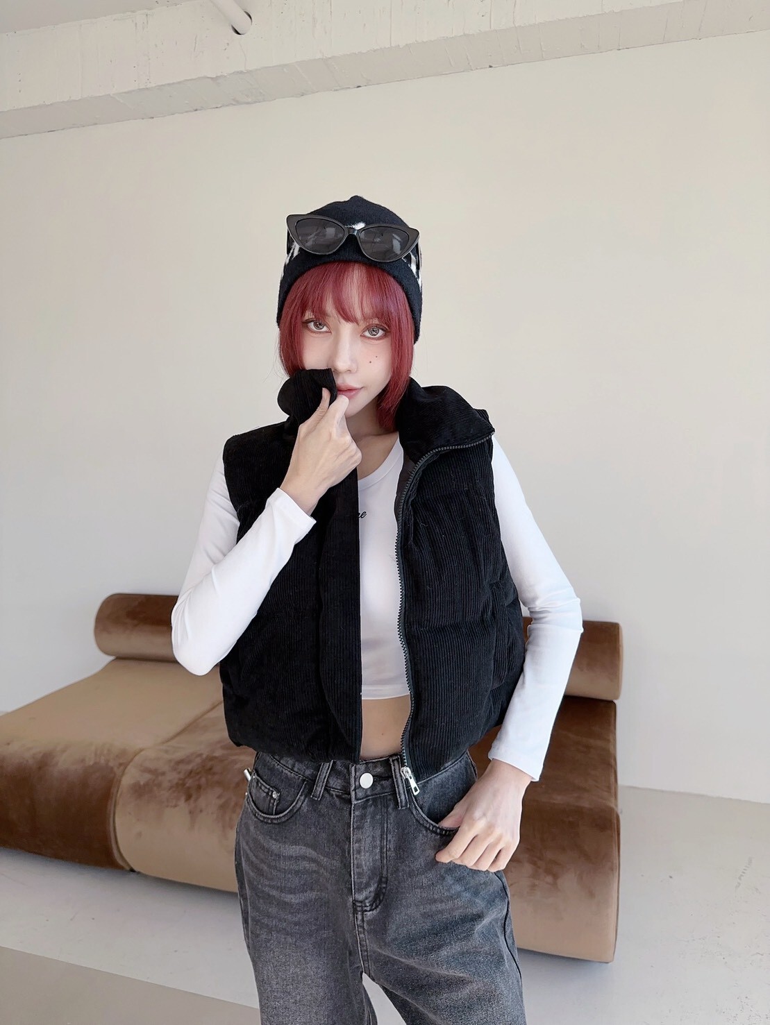 811𝓛𝓪𝓭𝔂𝓰𝓸巨實搭燈芯絨短版背心 (8)