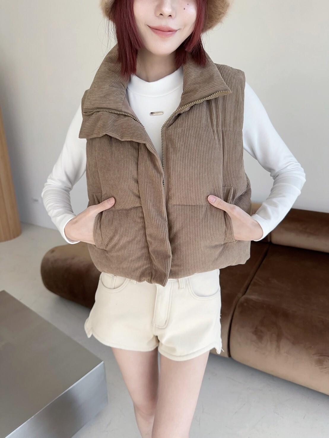 811𝓛𝓪𝓭𝔂𝓰𝓸巨實搭燈芯絨短版背心 (9)