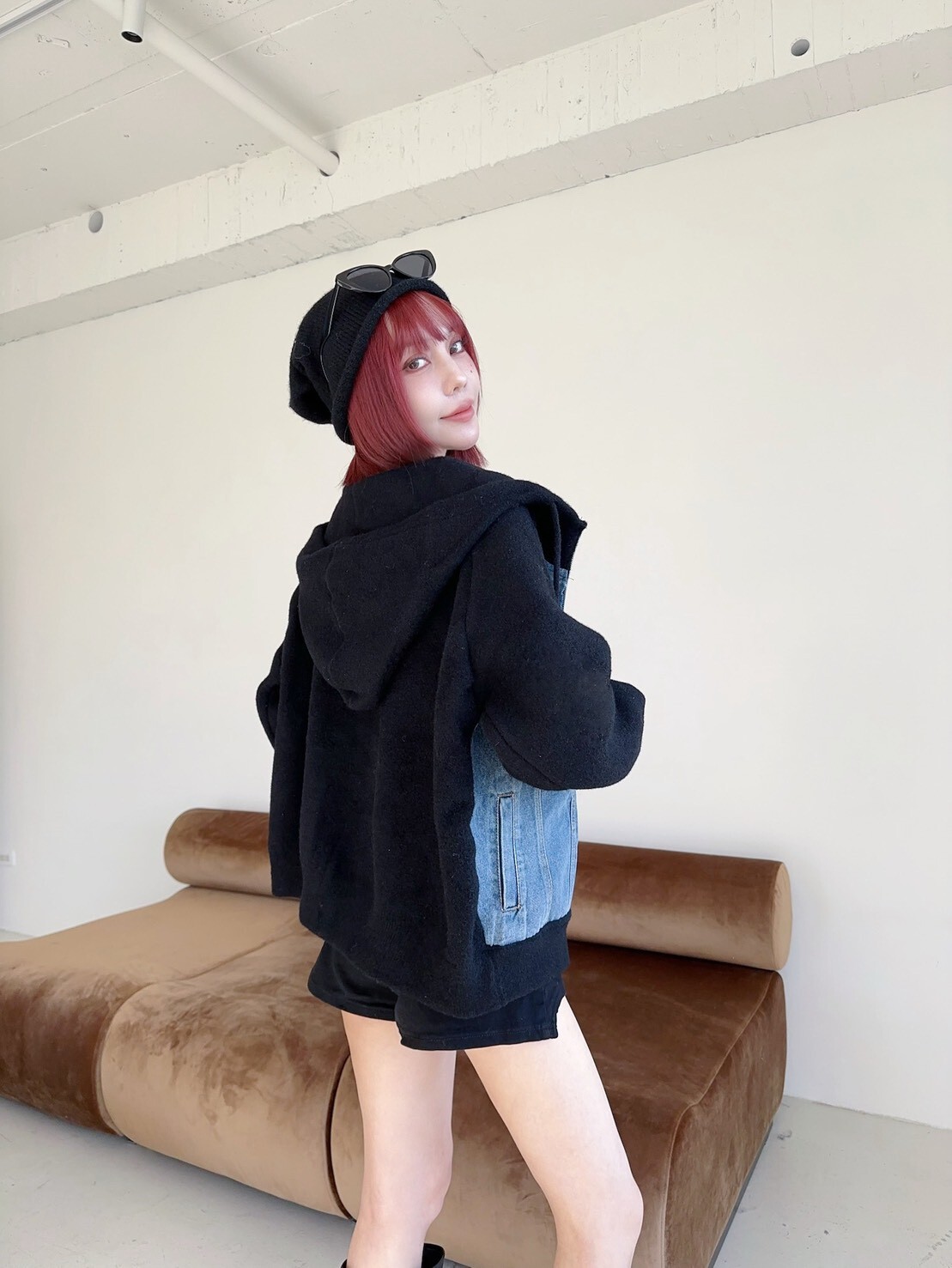 4393𝓛𝓪𝓭𝔂𝓰𝓸爆單款牛仔拼接磨毛針織連帽外 (3)