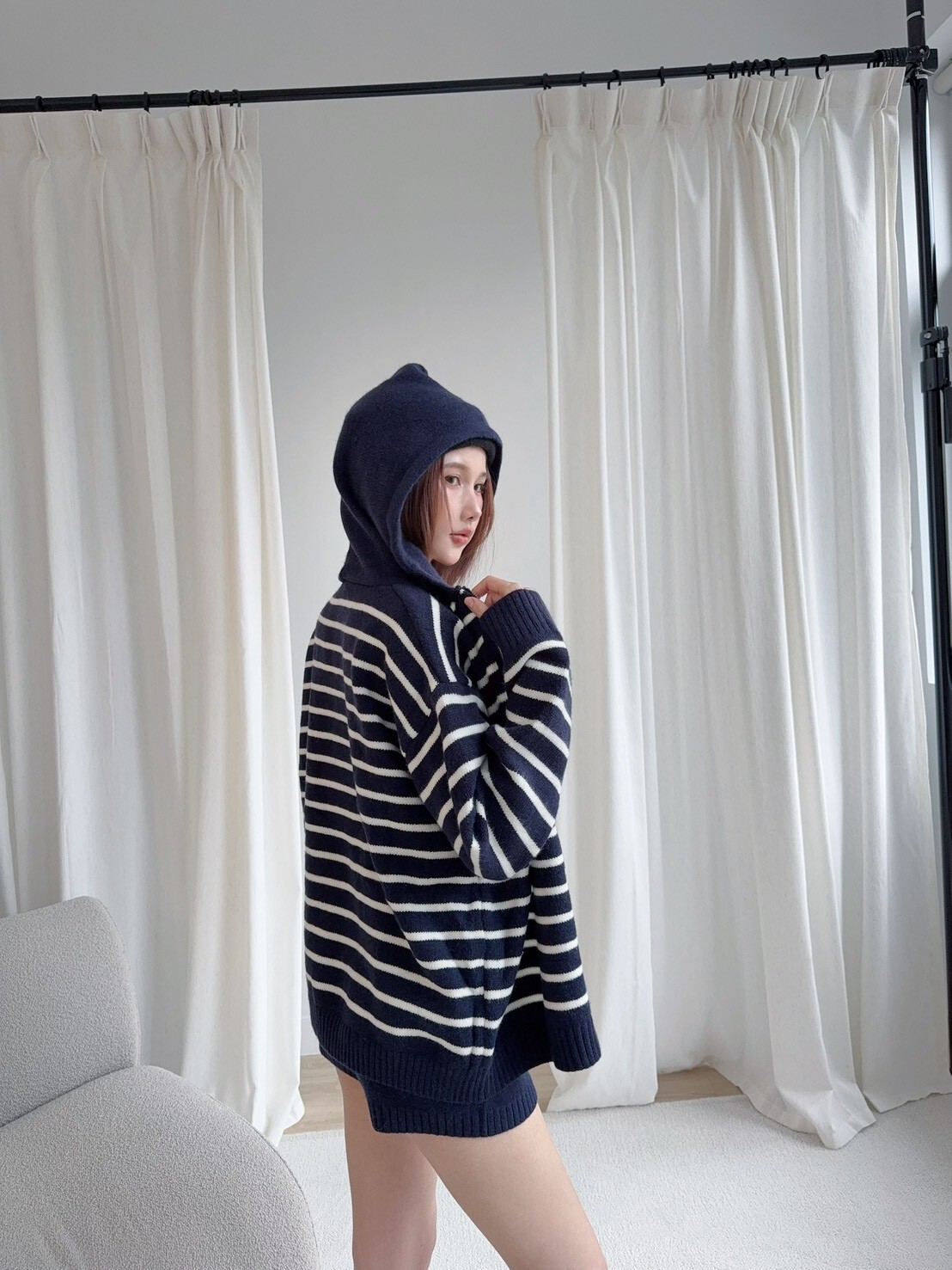 9688訂製款-爆單條紋針織連帽外+短褲 (6)