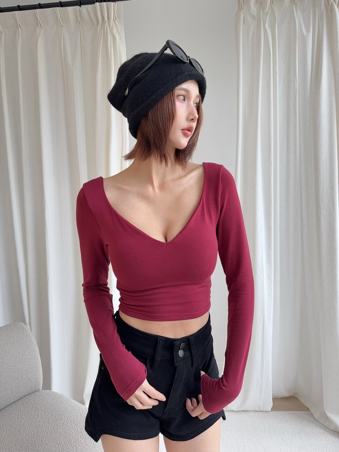 9691訂製款-海鷗領性感發熱胸墊上衣